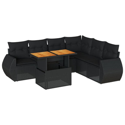 7 Piece Garden Sofa Set with Cushions Black Poly Rattan Payday Deals