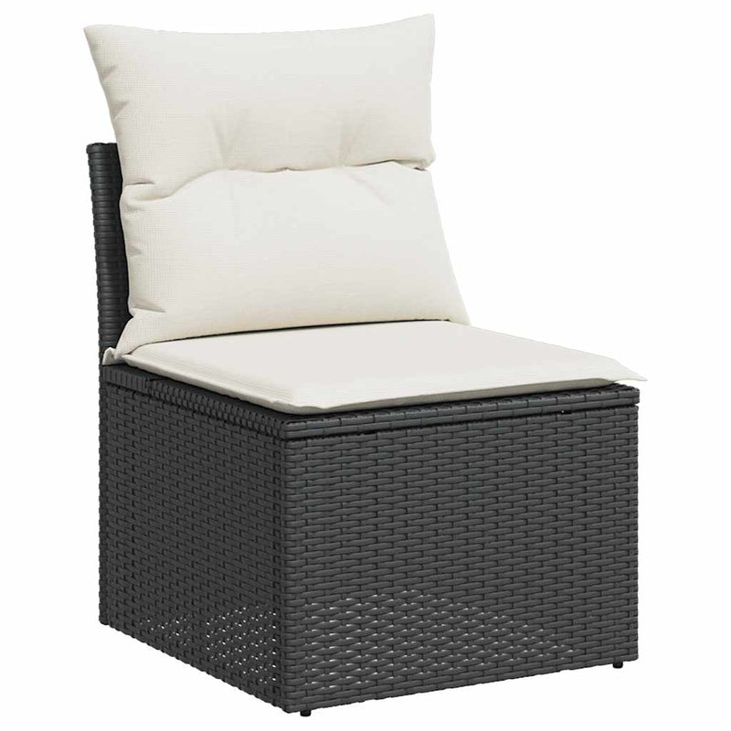 7 Piece Garden Sofa Set with Cushions Black Poly Rattan Acacia Payday Deals