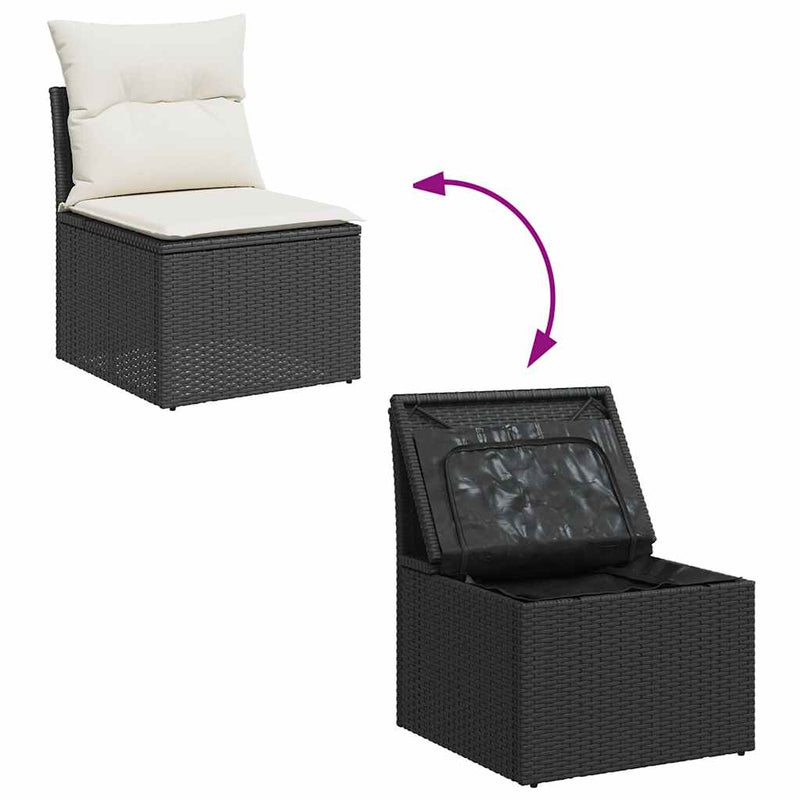 7 Piece Garden Sofa Set with Cushions Black Poly Rattan Acacia Payday Deals