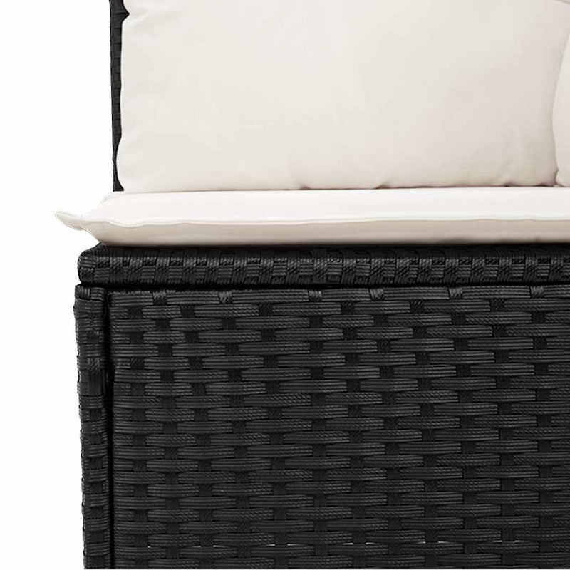 7 Piece Garden Sofa Set with Cushions Black Poly Rattan Acacia Payday Deals