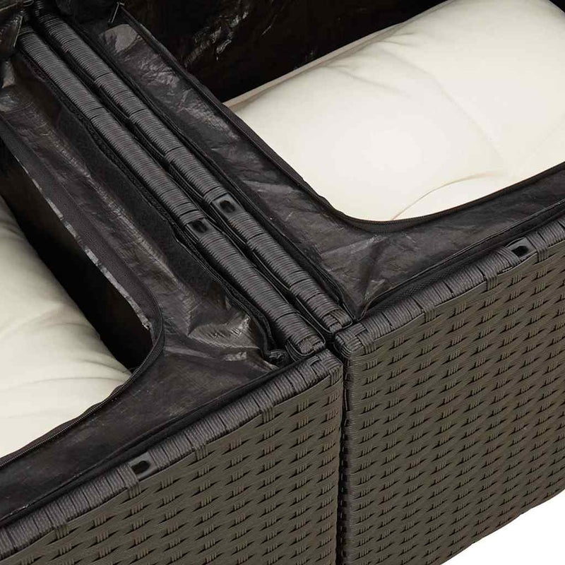 7 Piece Garden Sofa Set with Cushions Black Poly Rattan Acacia Payday Deals