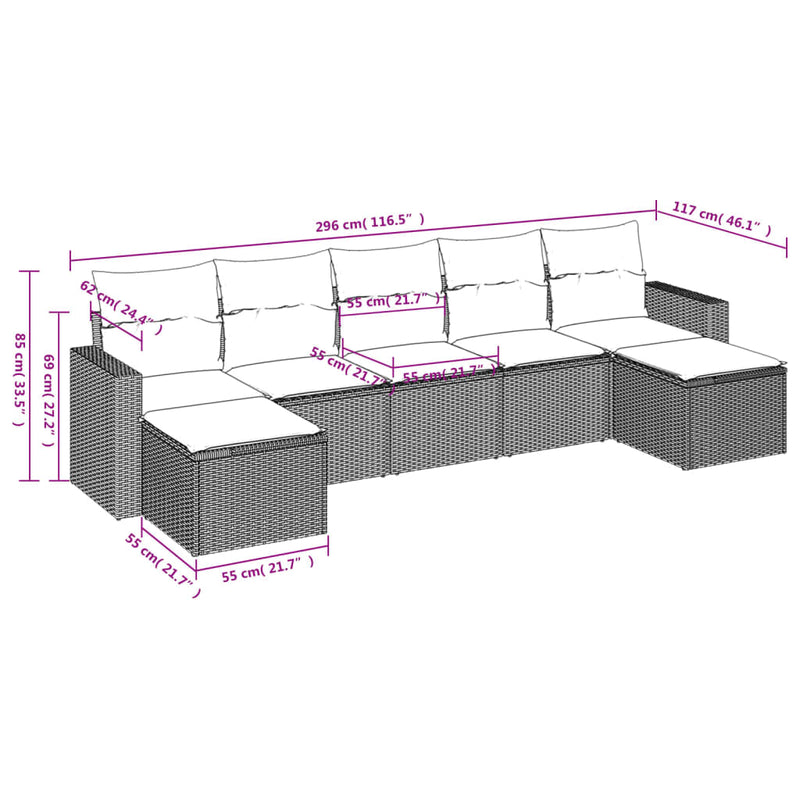 7 Piece Garden Sofa Set with Cushions Grey Poly Rattan Payday Deals