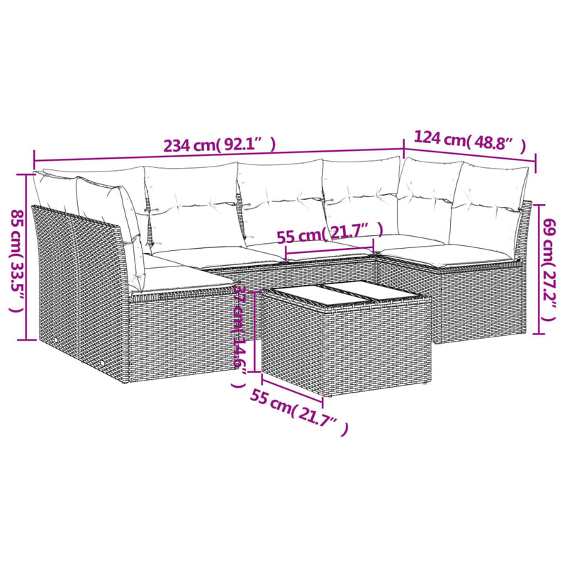 7 Piece Garden Sofa Set with Cushions Grey Poly Rattan Payday Deals