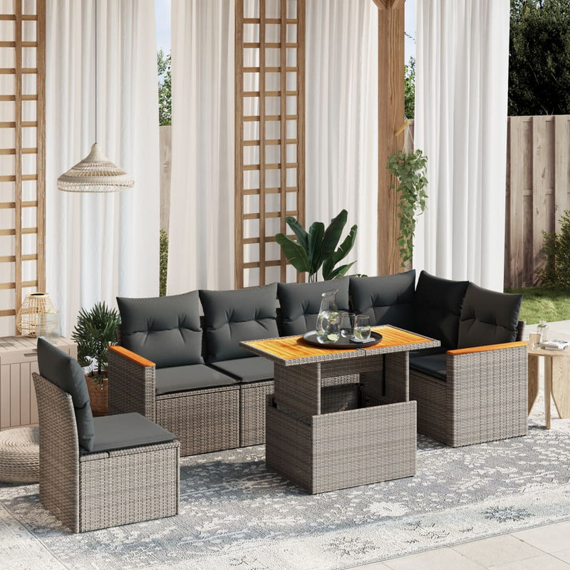 7 Piece Garden Sofa Set with Cushions Grey Poly Rattan Payday Deals