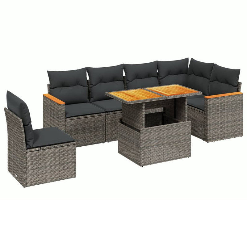 7 Piece Garden Sofa Set with Cushions Grey Poly Rattan Payday Deals