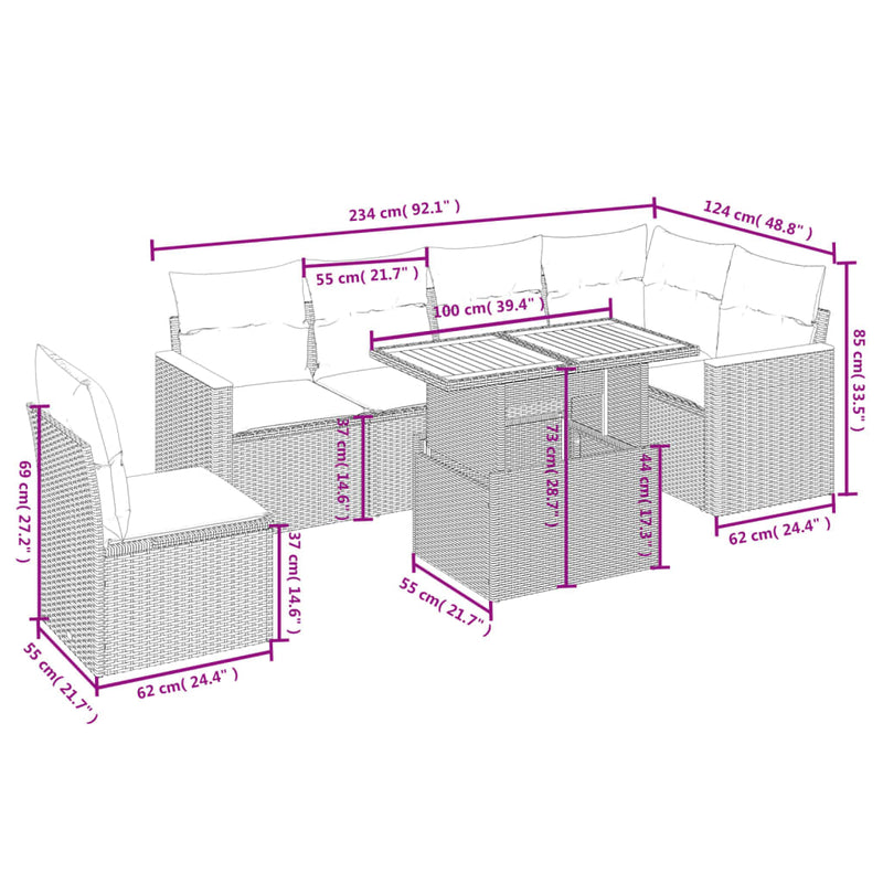 7 Piece Garden Sofa Set with Cushions Grey Poly Rattan Payday Deals