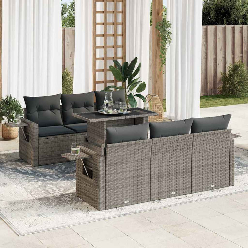 7 Piece Garden Sofa Set with Cushions Grey Poly Rattan Payday Deals