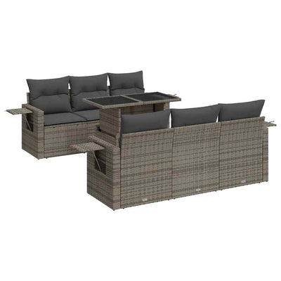 7 Piece Garden Sofa Set with Cushions Grey Poly Rattan Payday Deals