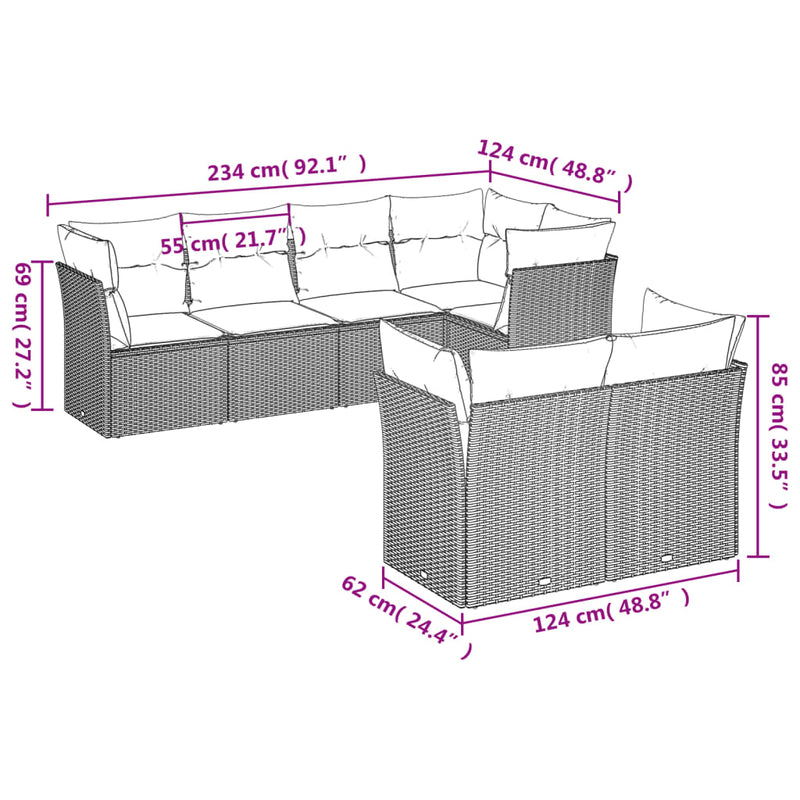 7 Piece Garden Sofa Set with Cushions Grey Poly Rattan Payday Deals