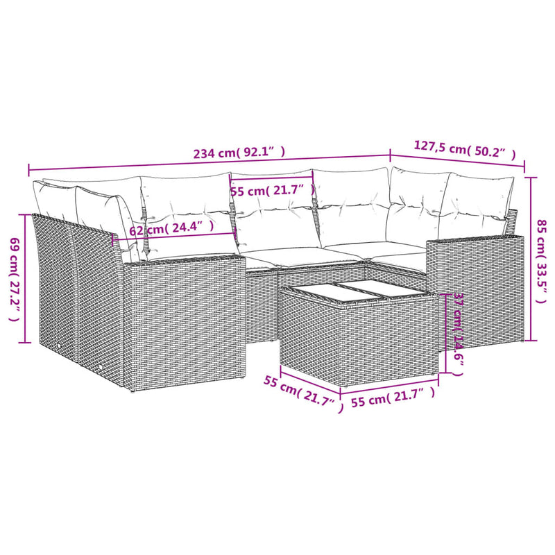 7 Piece Garden Sofa Set with Cushions Grey Poly Rattan Payday Deals