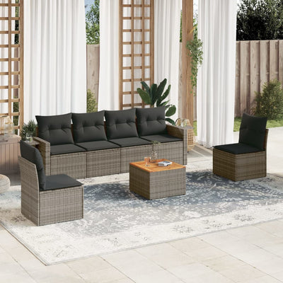 7 Piece Garden Sofa Set with Cushions Grey Poly Rattan Payday Deals