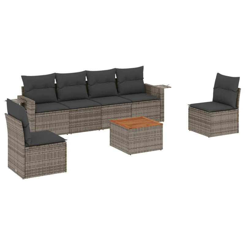 7 Piece Garden Sofa Set with Cushions Grey Poly Rattan Payday Deals