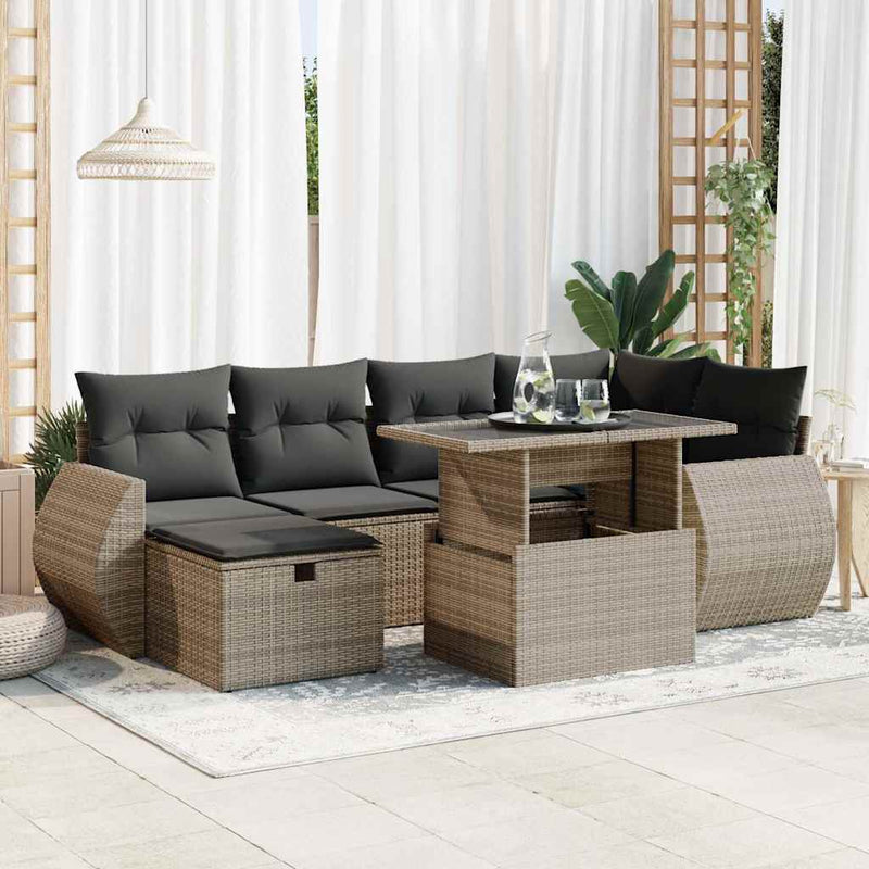 7 Piece Garden Sofa Set with Cushions Grey Poly Rattan Payday Deals