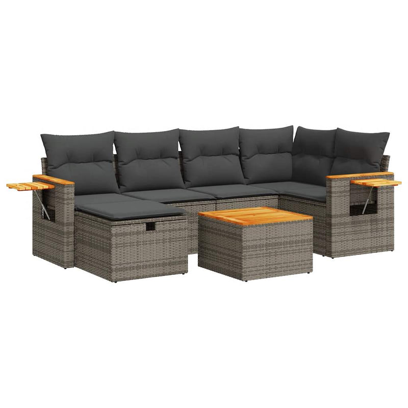 7 Piece Garden Sofa Set with Cushions Grey Poly Rattan Payday Deals