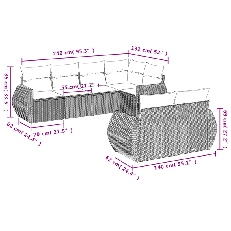 7 Piece Garden Sofa Set with Cushions Grey Poly Rattan Payday Deals