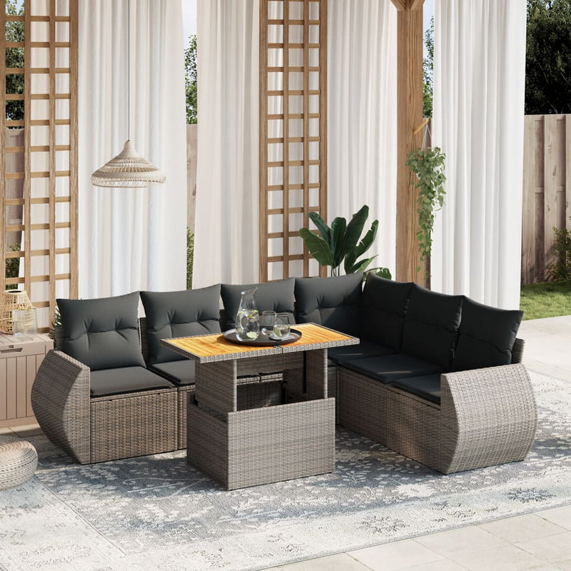 7 Piece Garden Sofa Set with Cushions Grey Poly Rattan Payday Deals