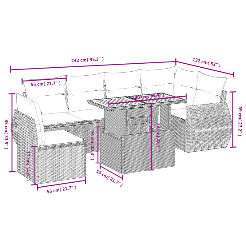 7 Piece Garden Sofa Set with Cushions Grey Poly Rattan Payday Deals