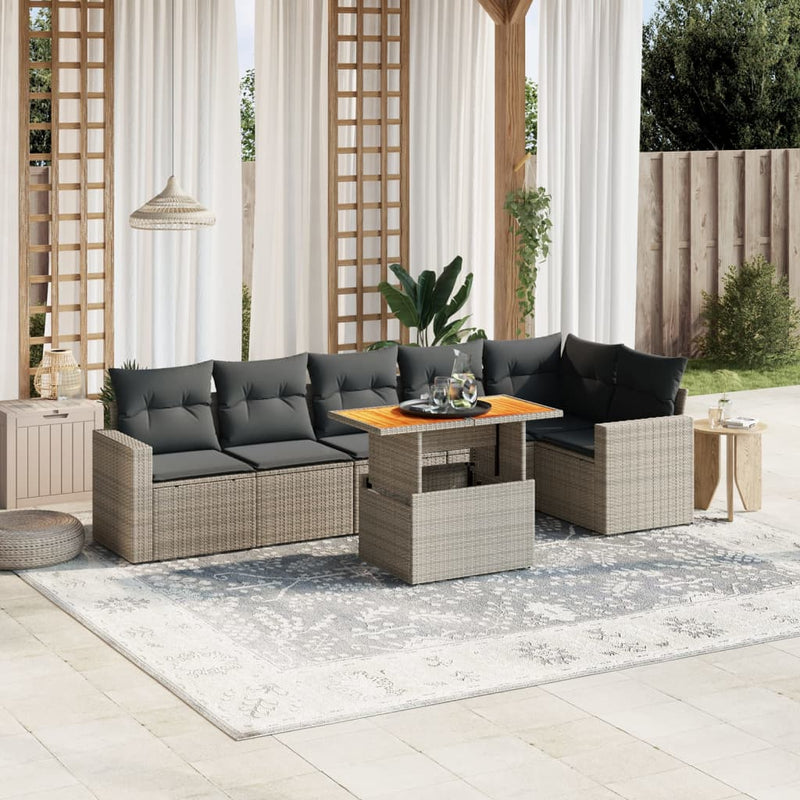 7 Piece Garden Sofa Set with Cushions Grey Poly Rattan Payday Deals