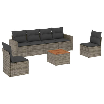 7 Piece Garden Sofa Set with Cushions Grey Poly Rattan Payday Deals
