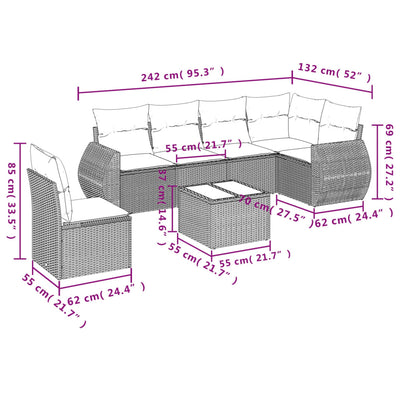 7 Piece Garden Sofa Set with Cushions Grey Poly Rattan Payday Deals