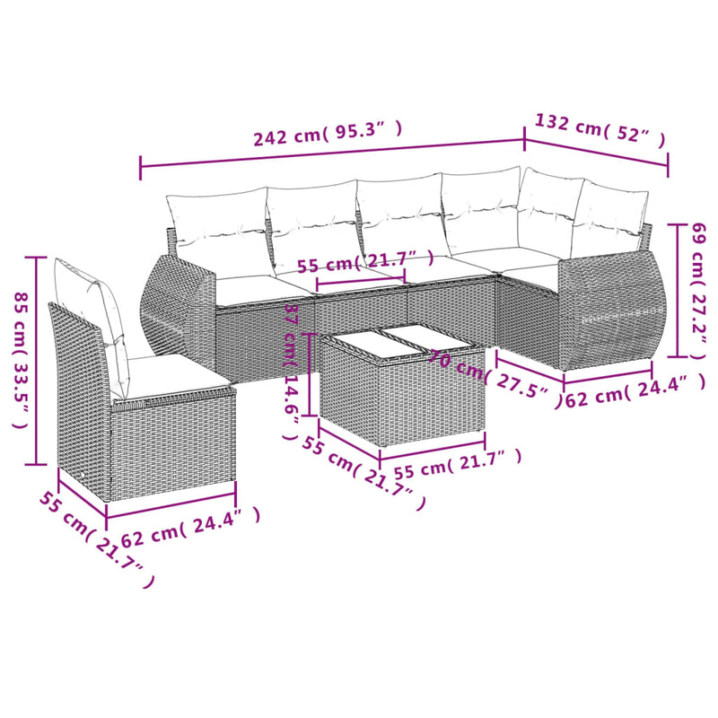 7 Piece Garden Sofa Set with Cushions Grey Poly Rattan Payday Deals