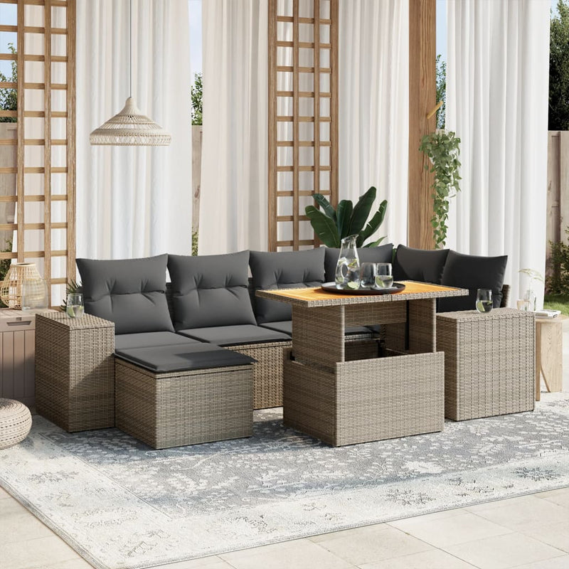 7 Piece Garden Sofa Set with Cushions Grey Poly Rattan Payday Deals