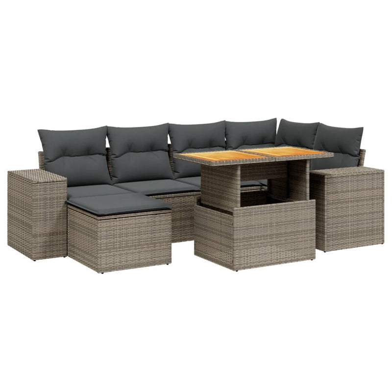 7 Piece Garden Sofa Set with Cushions Grey Poly Rattan Payday Deals