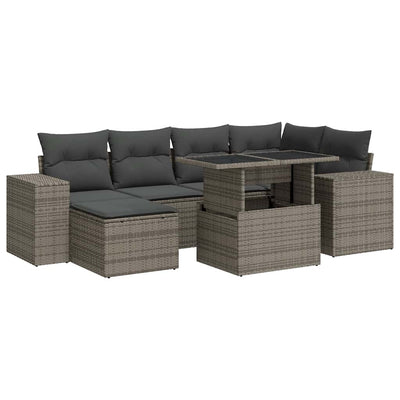 7 Piece Garden Sofa Set with Cushions Grey Poly Rattan Payday Deals