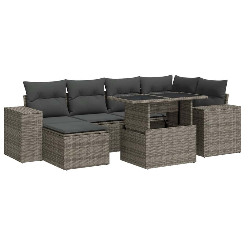 7 Piece Garden Sofa Set with Cushions Grey Poly Rattan Payday Deals