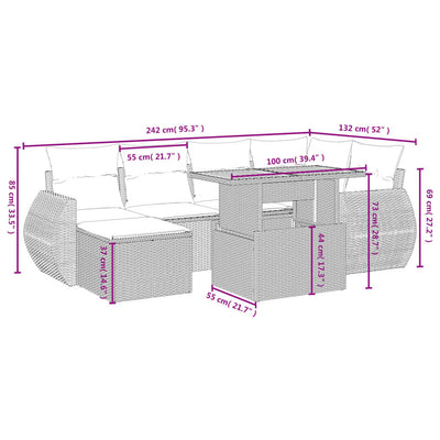 7 Piece Garden Sofa Set with Cushions Grey Poly Rattan Payday Deals