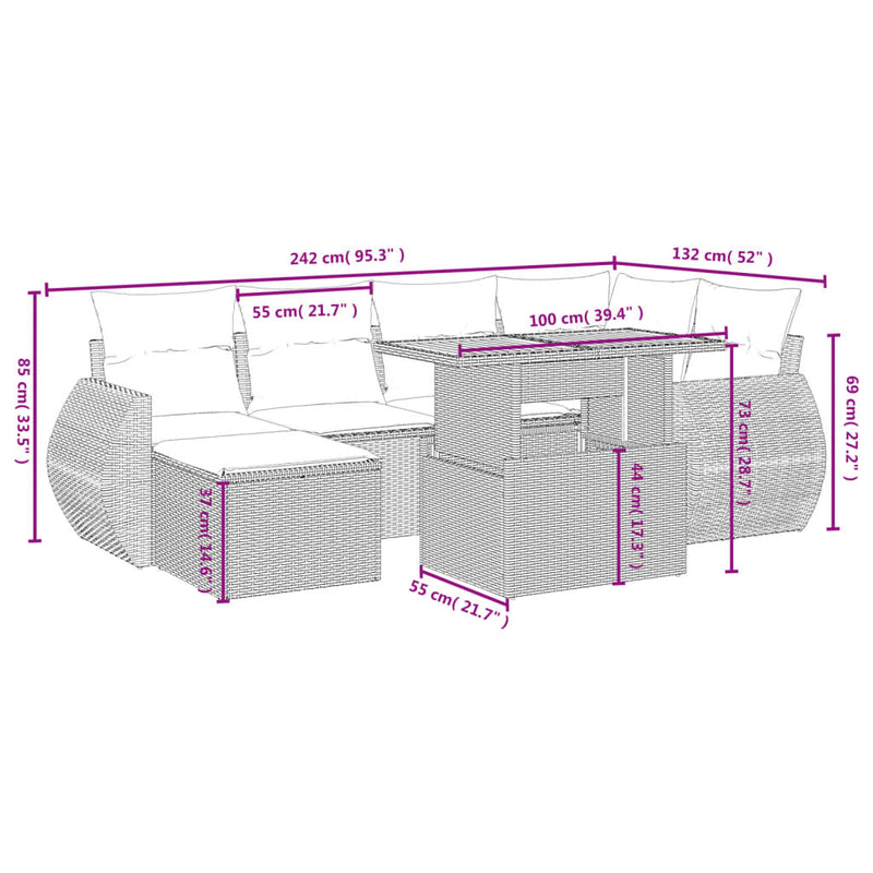 7 Piece Garden Sofa Set with Cushions Grey Poly Rattan Payday Deals