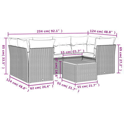 7 Piece Garden Sofa Set with Cushions Grey Poly Rattan Payday Deals