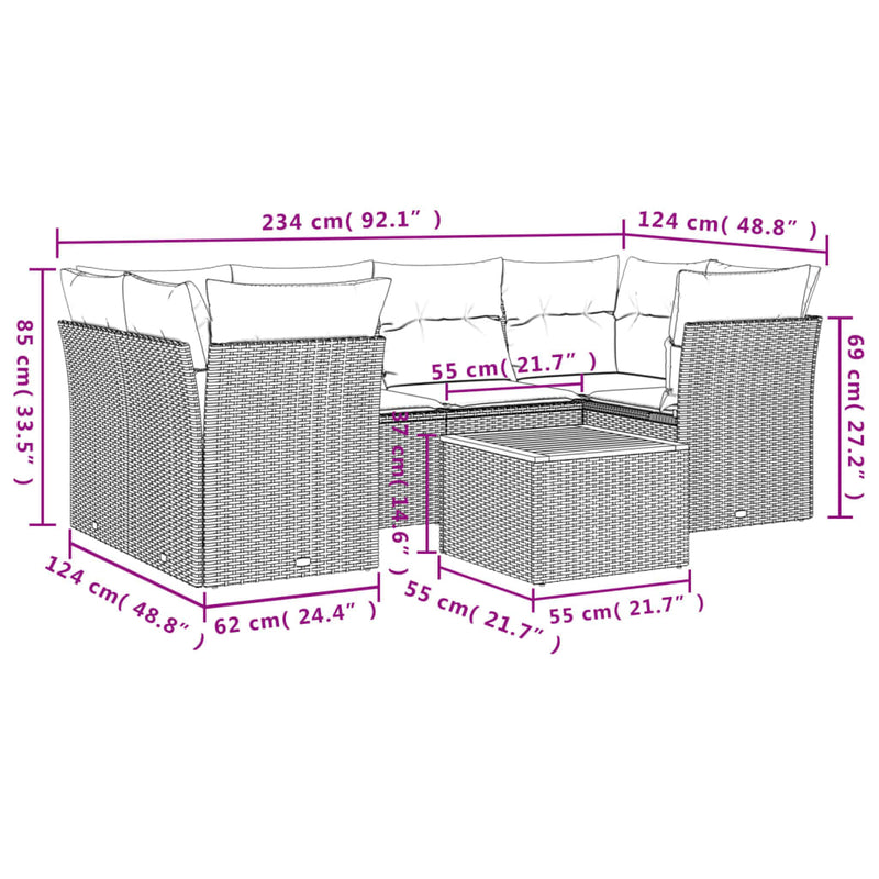 7 Piece Garden Sofa Set with Cushions Grey Poly Rattan Payday Deals
