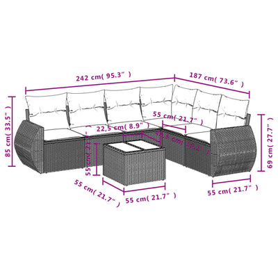 7 Piece Garden Sofa Set with Cushions Grey Poly Rattan Payday Deals