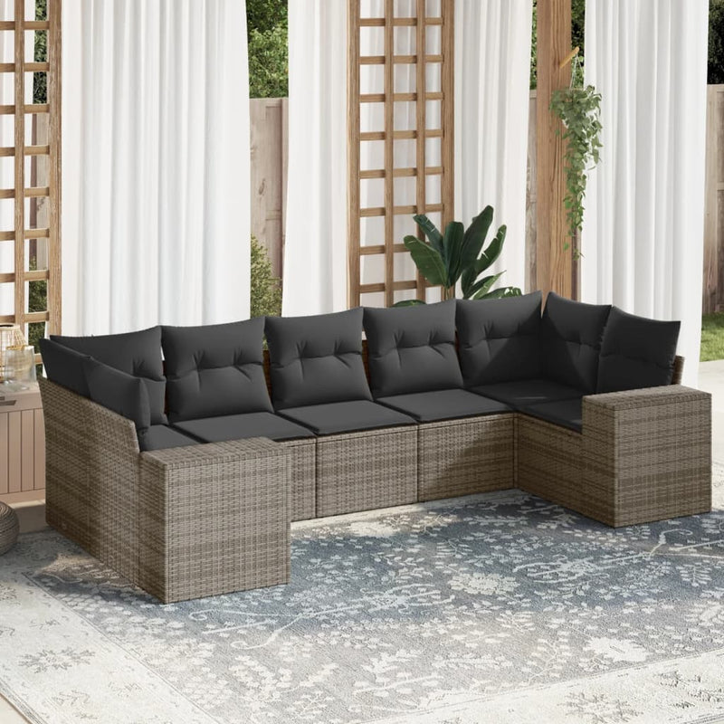 7 Piece Garden Sofa Set with Cushions Grey Poly Rattan Payday Deals