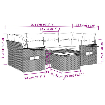 7 Piece Garden Sofa Set with Cushions Grey Poly Rattan Payday Deals