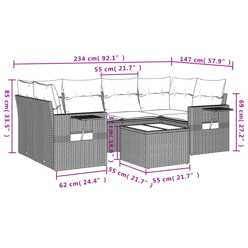 7 Piece Garden Sofa Set with Cushions Grey Poly Rattan Payday Deals