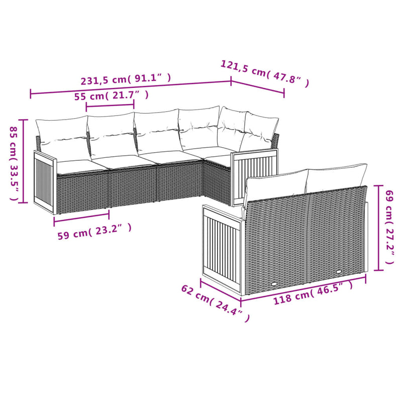 7 Piece Garden Sofa Set with Cushions Grey Poly Rattan Payday Deals