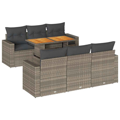 7 Piece Garden Sofa Set with Cushions Grey Poly Rattan Payday Deals