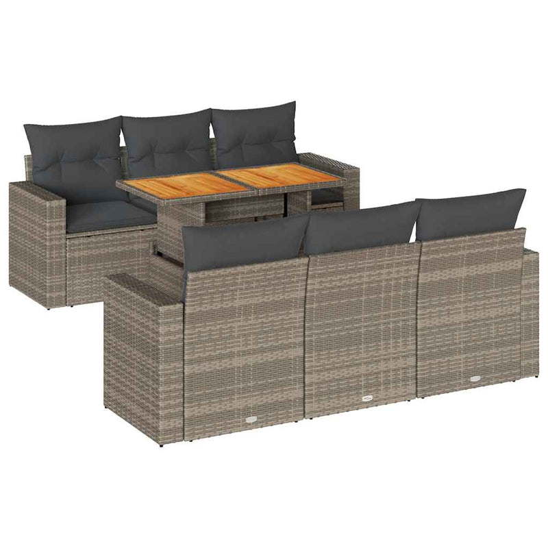 7 Piece Garden Sofa Set with Cushions Grey Poly Rattan Payday Deals