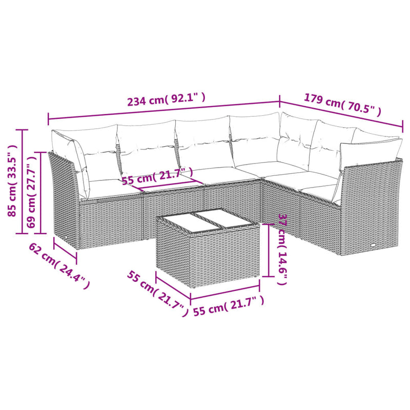 7 Piece Garden Sofa Set with Cushions Grey Poly Rattan Payday Deals