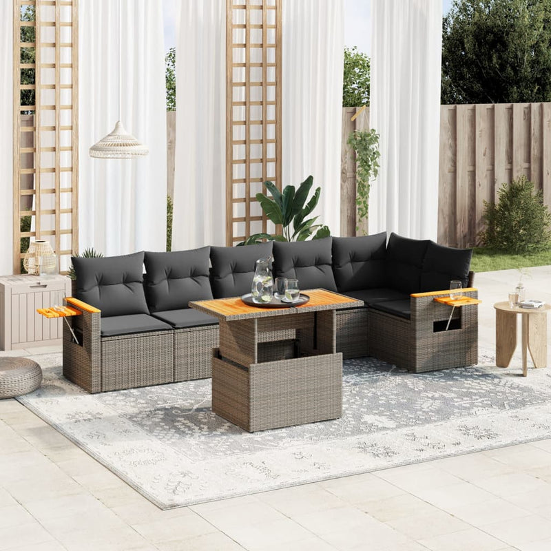 7 Piece Garden Sofa Set with Cushions Grey Poly Rattan Payday Deals