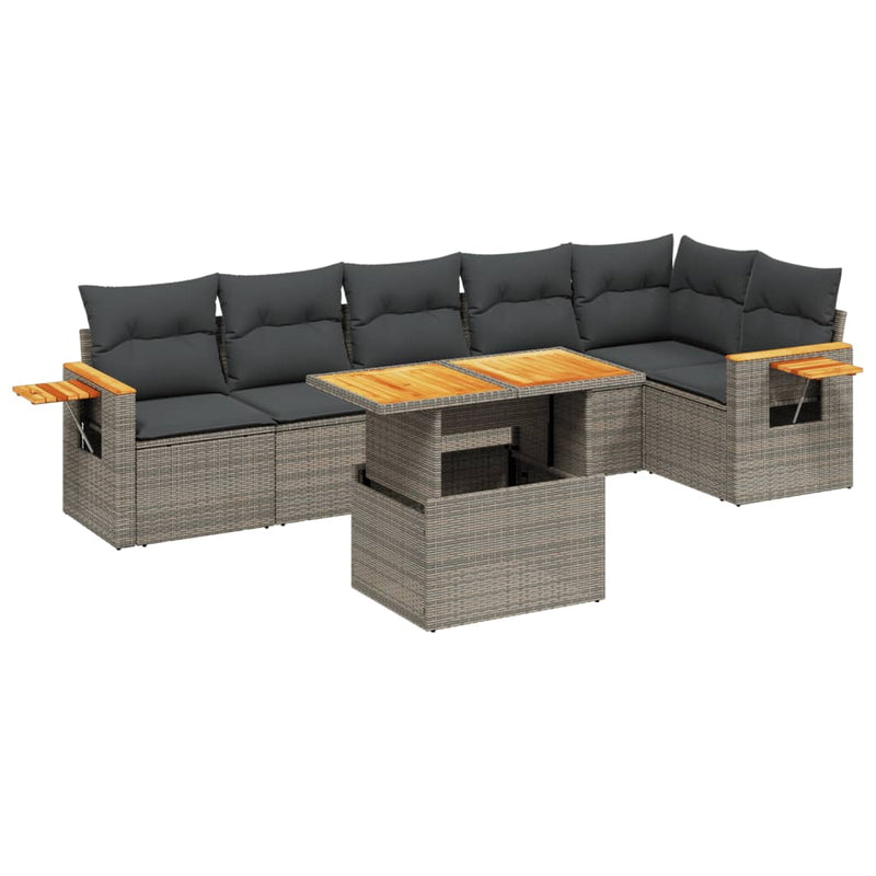 7 Piece Garden Sofa Set with Cushions Grey Poly Rattan Payday Deals