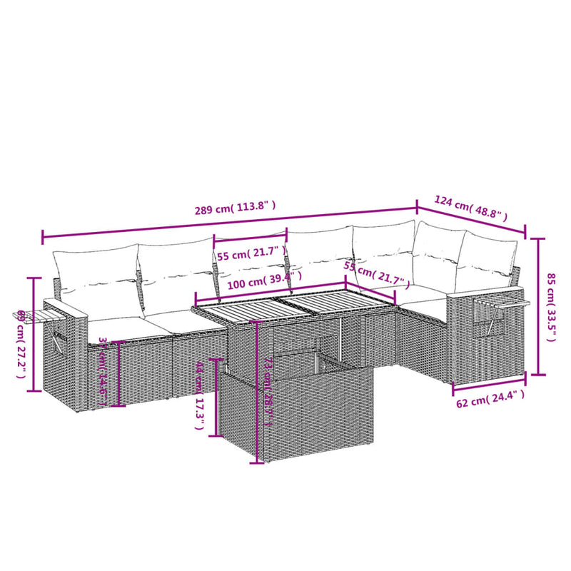 7 Piece Garden Sofa Set with Cushions Grey Poly Rattan Payday Deals