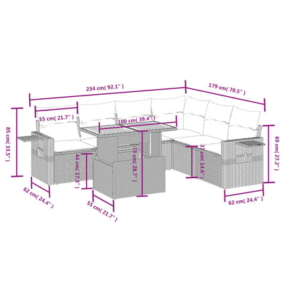 7 Piece Garden Sofa Set with Cushions Grey Poly Rattan Payday Deals
