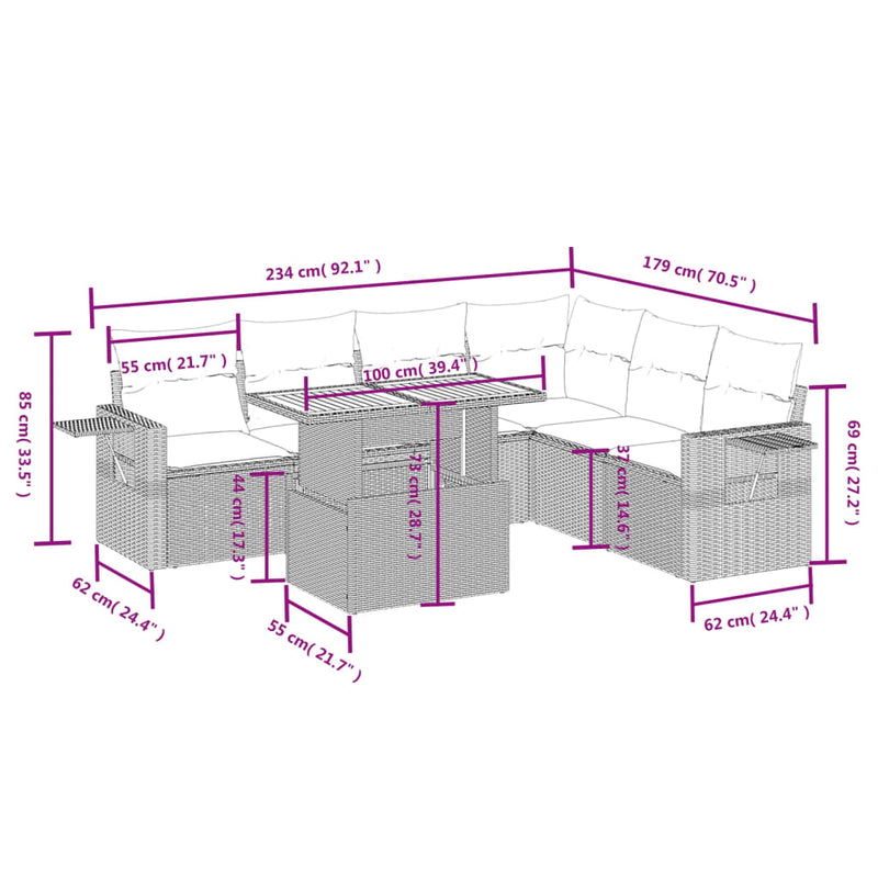 7 Piece Garden Sofa Set with Cushions Grey Poly Rattan Payday Deals