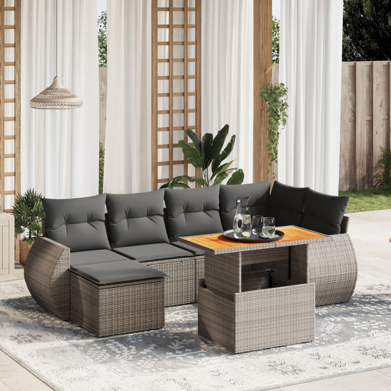 7 Piece Garden Sofa Set with Cushions Grey Poly Rattan Payday Deals