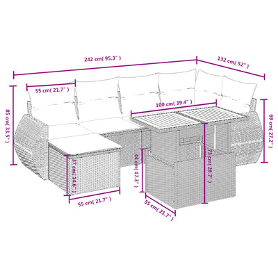 7 Piece Garden Sofa Set with Cushions Grey Poly Rattan Payday Deals