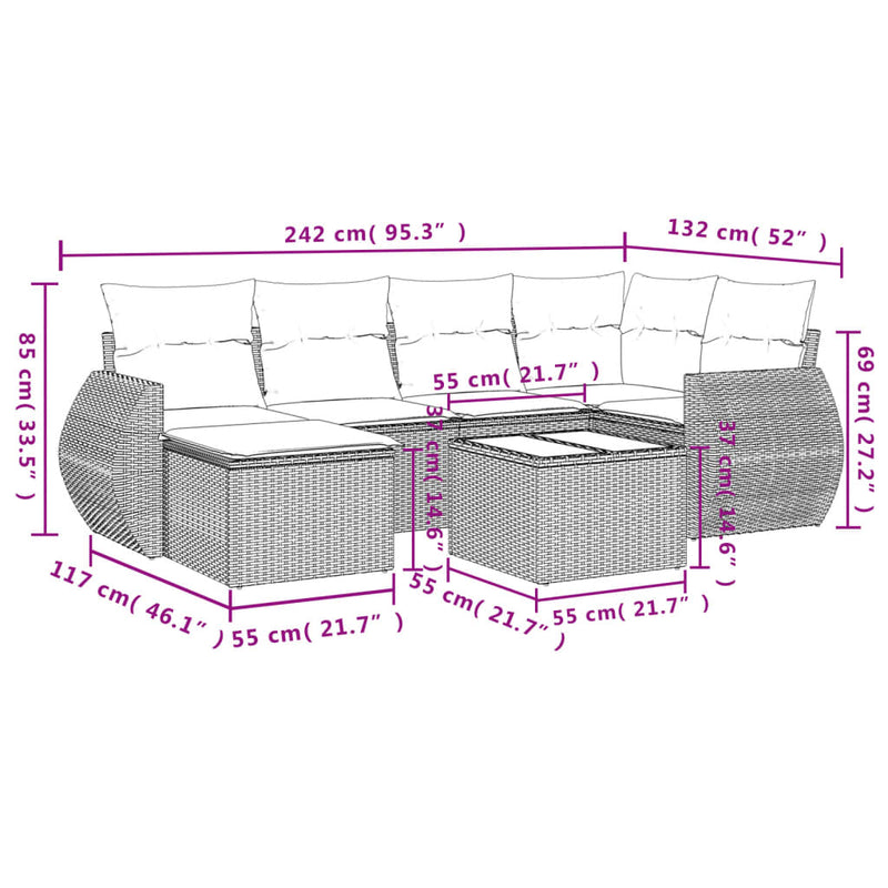 7 Piece Garden Sofa Set with Cushions Grey Poly Rattan Payday Deals