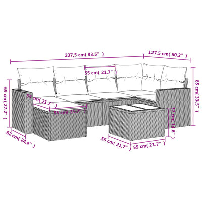 7 Piece Garden Sofa Set with Cushions Grey Poly Rattan Payday Deals